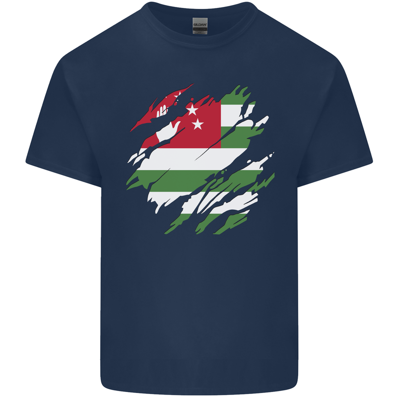 Torn Flag Abkhazia Mens Cotton T-Shirt Tee Top Navy Blue
