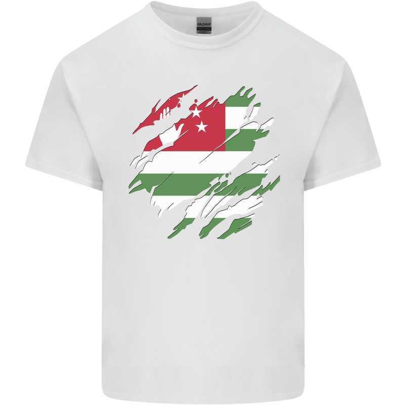 Torn Flag Abkhazia Mens Cotton T-Shirt Tee Top White