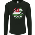 Torn Flag Abkhazia Mens Long Sleeve T-Shirt Black