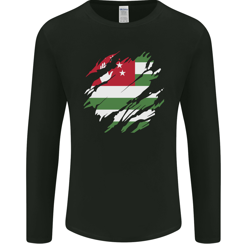Torn Flag Abkhazia Mens Long Sleeve T-Shirt Black