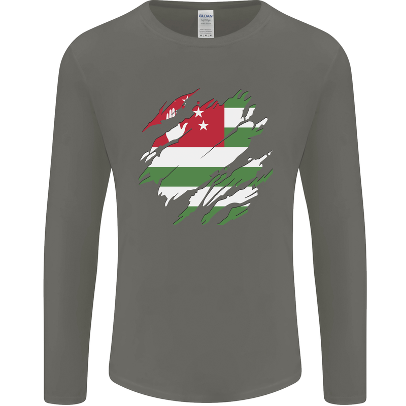 Torn Flag Abkhazia Mens Long Sleeve T-Shirt Charcoal