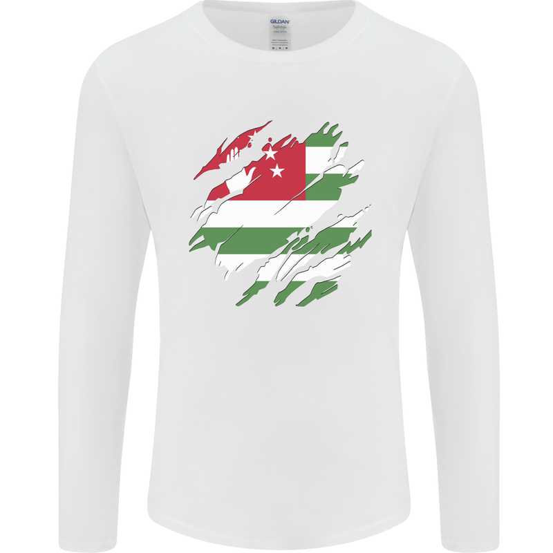Torn Flag Abkhazia Mens Long Sleeve T-Shirt White