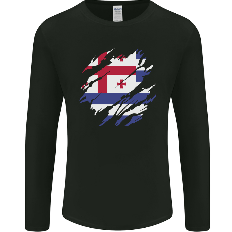 Torn Flag Ajaria Mens Long Sleeve T-Shirt Black