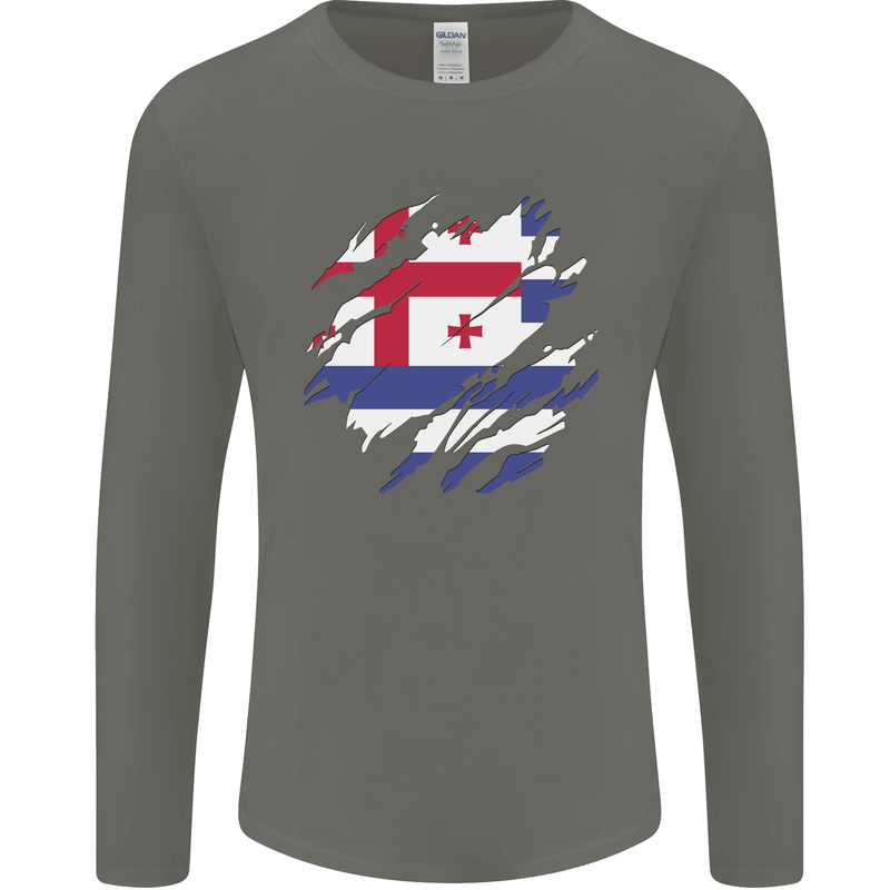 Torn Flag Ajaria Mens Long Sleeve T-Shirt Charcoal
