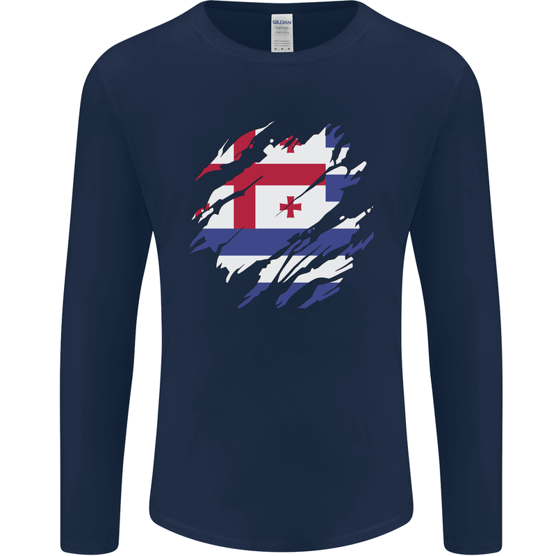 Torn Flag Ajaria Mens Long Sleeve T-Shirt Navy Blue