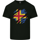 Torn Flag Aland Mens Cotton T-Shirt Tee Top Black