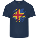 Torn Flag Aland Mens Cotton T-Shirt Tee Top Navy Blue