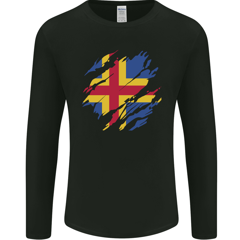 Torn Flag Aland Mens Long Sleeve T-Shirt Black