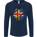 Torn Flag Aland Mens Long Sleeve T-Shirt Navy Blue