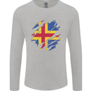Torn Flag Aland Mens Long Sleeve T-Shirt Sports Grey