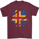 Torn Flag Aland Mens T-Shirt 100% Cotton Maroon