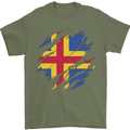 Torn Flag Aland Mens T-Shirt 100% Cotton Military Green