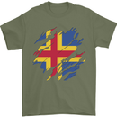 Torn Flag Aland Mens T-Shirt 100% Cotton Military Green