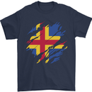 Torn Flag Aland Mens T-Shirt 100% Cotton Navy Blue