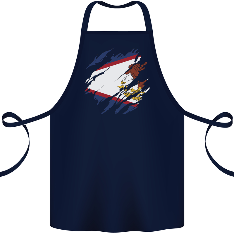 Torn Flag American Samoa Cotton Apron 100% Organic Navy Blue