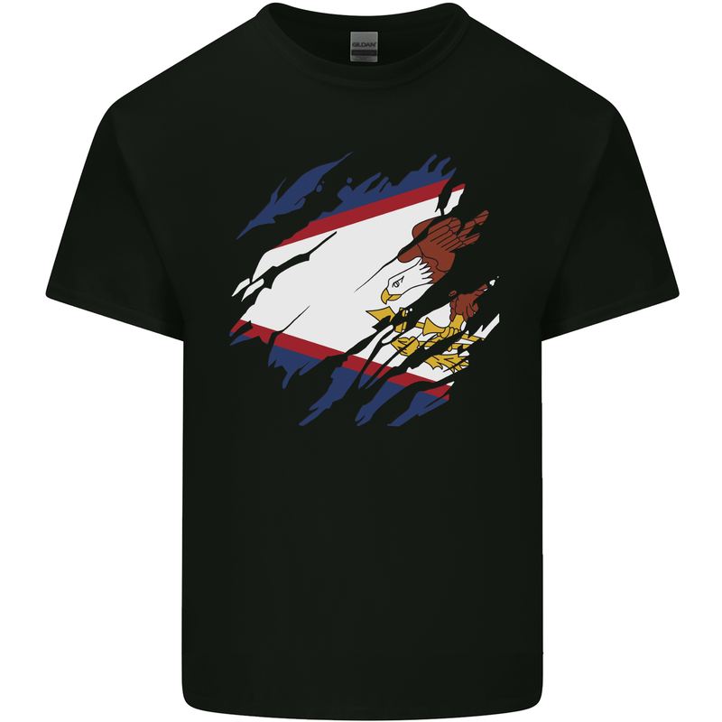 Torn Flag American Samoa Mens Cotton T-Shirt Tee Top Black