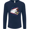 Torn Flag American Samoa Mens Long Sleeve T-Shirt Navy Blue