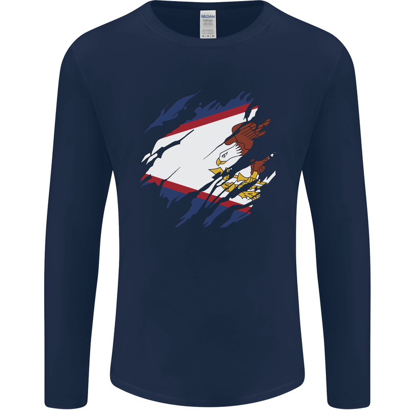 Torn Flag American Samoa Mens Long Sleeve T-Shirt Navy Blue