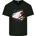Torn Flag American Samoa Mens V-Neck Cotton T-Shirt Black