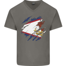 Torn Flag American Samoa Mens V-Neck Cotton T-Shirt Charcoal