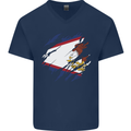 Torn Flag American Samoa Mens V-Neck Cotton T-Shirt Navy Blue