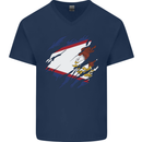 Torn Flag American Samoa Mens V-Neck Cotton T-Shirt Navy Blue