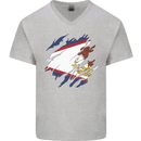 Torn Flag American Samoa Mens V-Neck Cotton T-Shirt Sports Grey