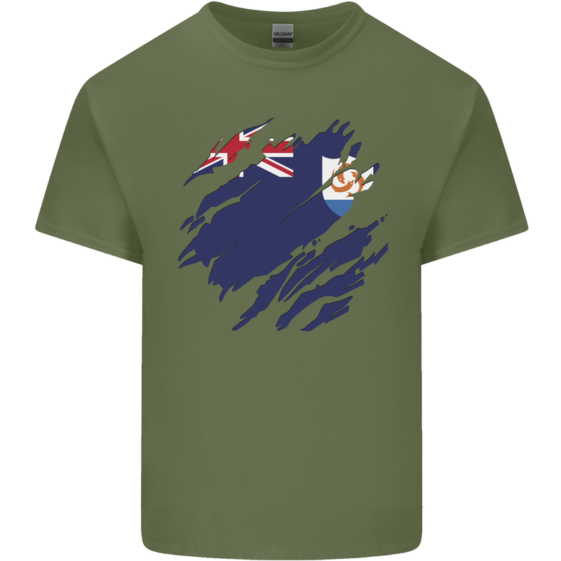 Torn Flag Anguilla Mens Cotton T-Shirt Tee Top Military Green