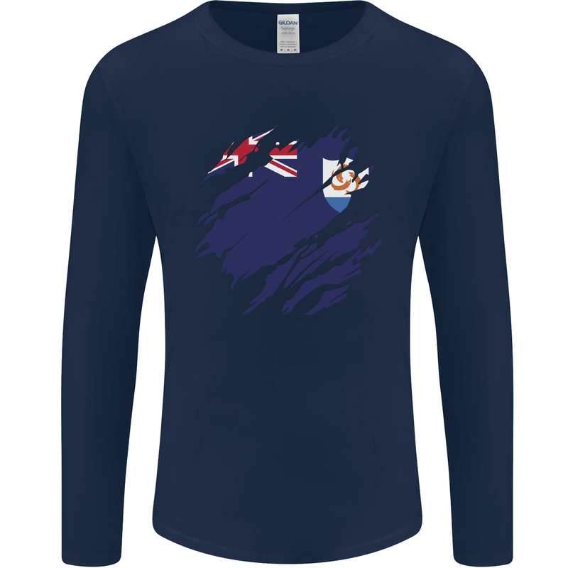 Torn Flag Anguilla Mens Long Sleeve T-Shirt Navy Blue