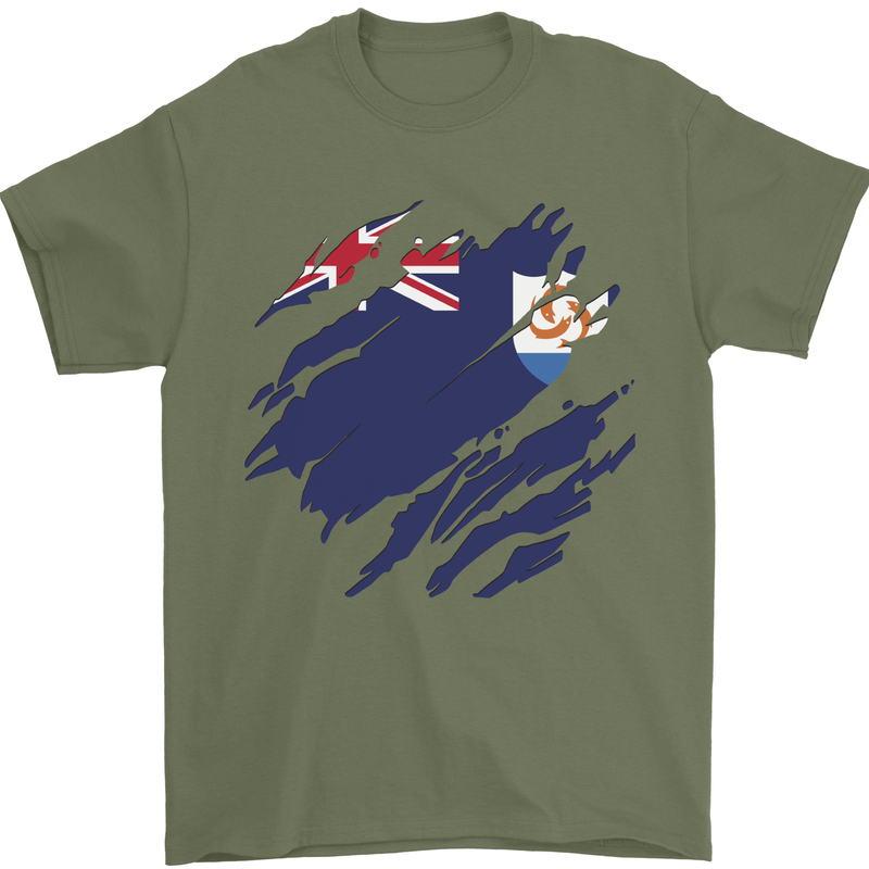 Torn Flag Anguilla Mens T-Shirt 100% Cotton Military Green