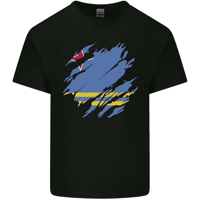 Torn Flag Aruba Mens Cotton T-Shirt Tee Top Black