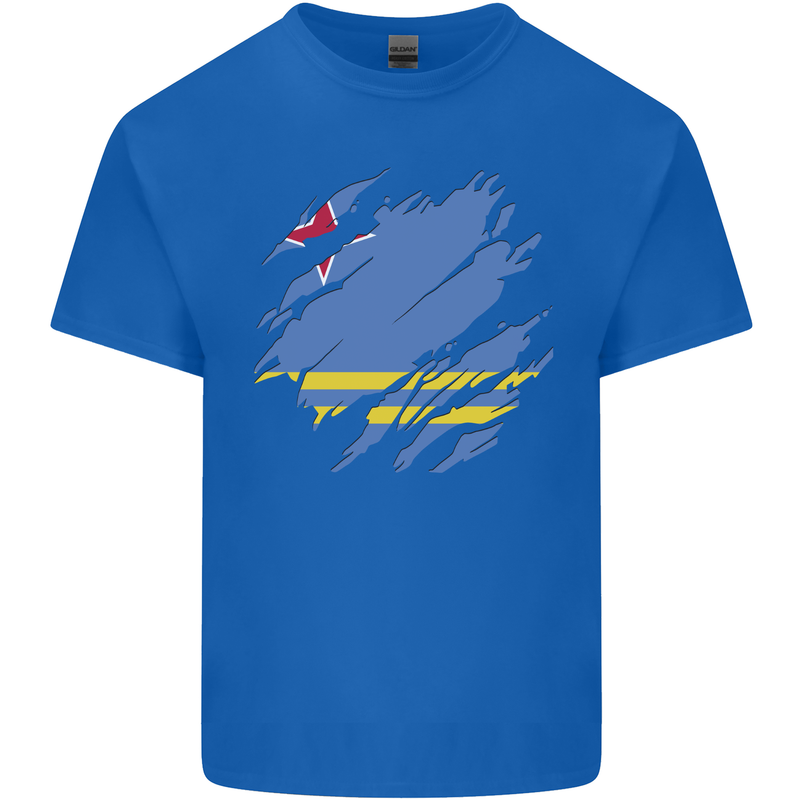 Torn Flag Aruba Mens Cotton T-Shirt Tee Top Royal Blue