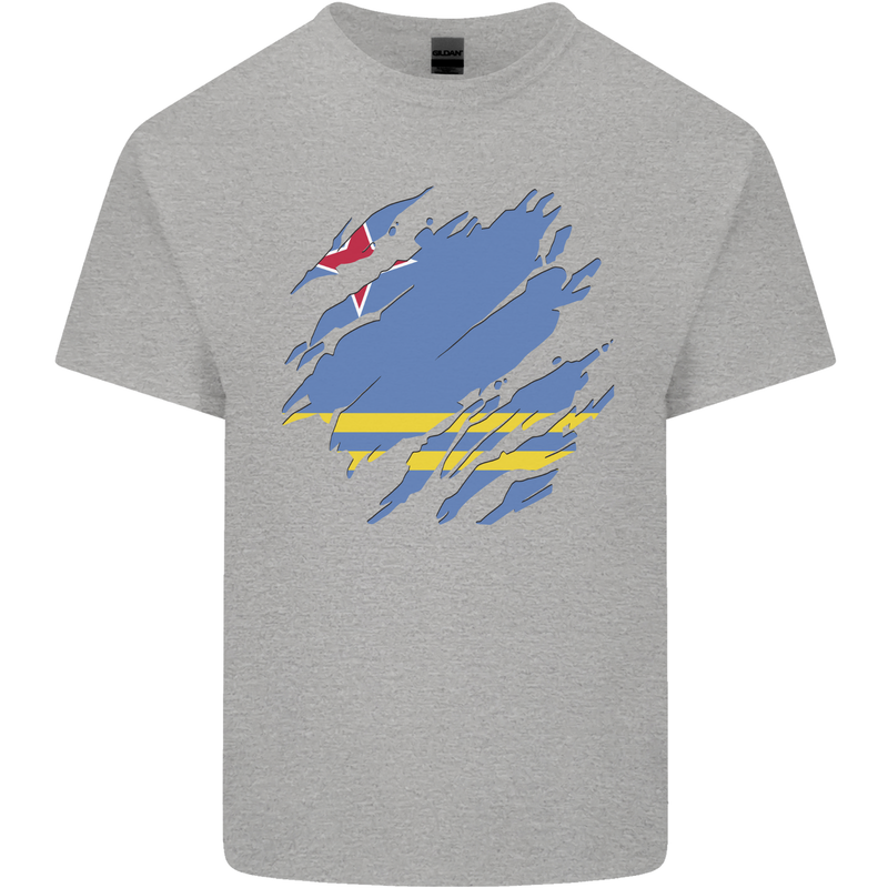Torn Flag Aruba Mens Cotton T-Shirt Tee Top Sports Grey