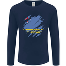 Torn Flag Aruba Mens Long Sleeve T-Shirt Navy Blue