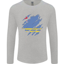 Torn Flag Aruba Mens Long Sleeve T-Shirt Sports Grey