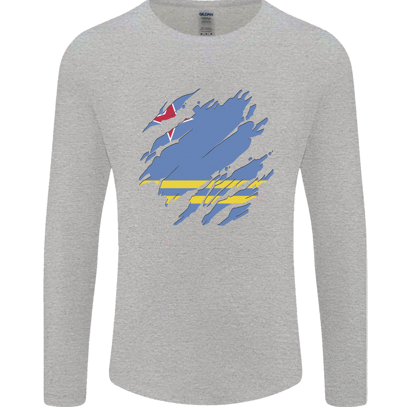 Torn Flag Aruba Mens Long Sleeve T-Shirt Sports Grey