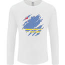 Torn Flag Aruba Mens Long Sleeve T-Shirt White