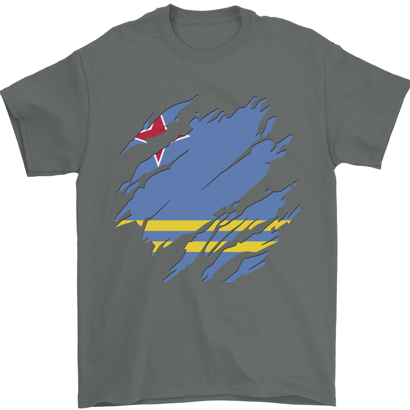 Torn Flag Aruba Mens T-Shirt 100% Cotton Charcoal