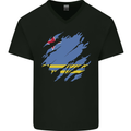 Torn Flag Aruba Mens V-Neck Cotton T-Shirt Black