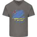 Torn Flag Aruba Mens V-Neck Cotton T-Shirt Charcoal