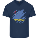 Torn Flag Aruba Mens V-Neck Cotton T-Shirt Navy Blue