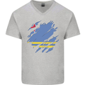 Torn Flag Aruba Mens V-Neck Cotton T-Shirt Sports Grey