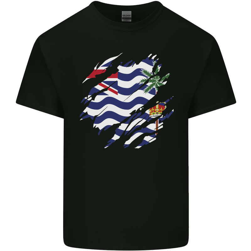 Torn Flag British Indian Ocean Territory Mens Cotton T-Shirt Tee Top Black