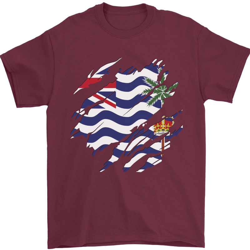 Torn Flag British Indian Ocean Territory Mens T-Shirt 100% Cotton Maroon