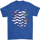 Torn Flag British Indian Ocean Territory Mens T-Shirt 100% Cotton Royal Blue