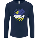 Torn Flag Buryatia Mens Long Sleeve T-Shirt Navy Blue