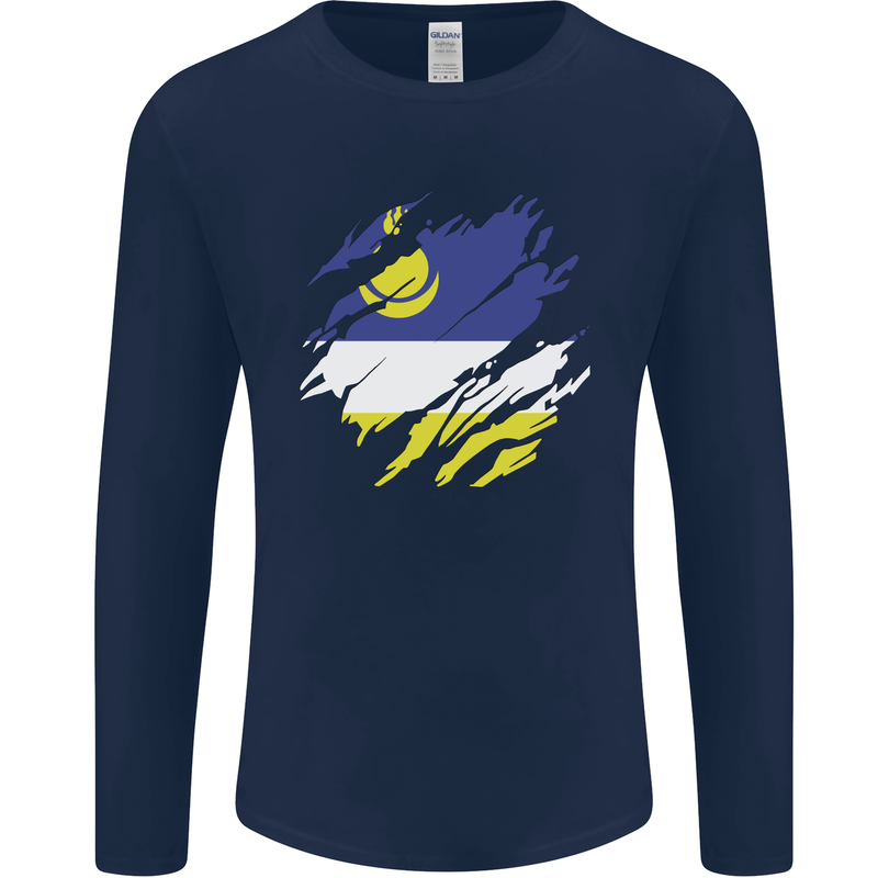 Torn Flag Buryatia Mens Long Sleeve T-Shirt Navy Blue