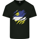 Torn Flag Buryatia Mens V-Neck Cotton T-Shirt Black