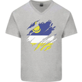 Torn Flag Buryatia Mens V-Neck Cotton T-Shirt Sports Grey