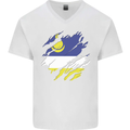Torn Flag Buryatia Mens V-Neck Cotton T-Shirt White